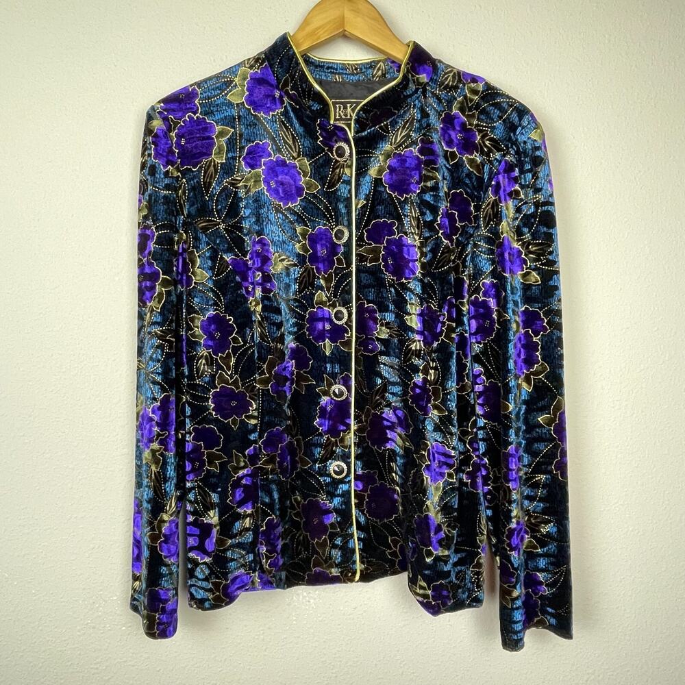 R & K Evening Floral Shacket Blazer Sz 12 Teal Purple Gold‎ Whimsigoth Fairy